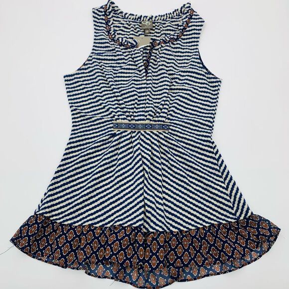 Anthropologie One September Sleeveless Blouse Size large Boho Ruffle Striped - Picture 1 of 6